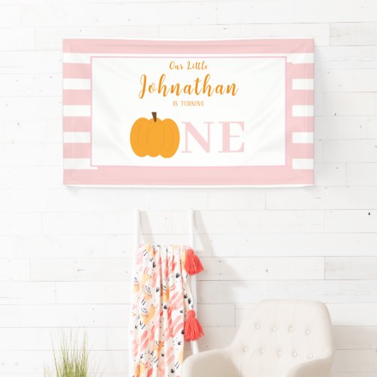 Kleine pompoen pastel roze eerste verjaardag spandoek (Insitu)