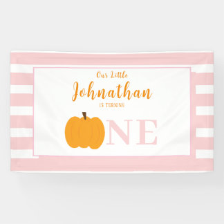 Kleine pompoen pastel roze eerste verjaardag spandoek