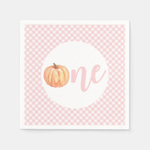 Kleine pompoen pastel roze ruit eerste verjaardag servet