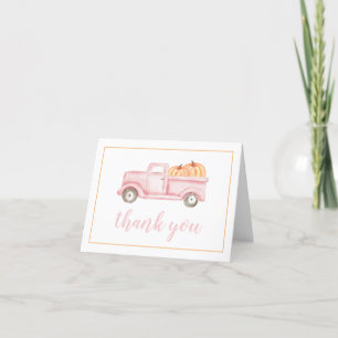 Kleine pompoen pastel roze vrachtwagen bedankkaart