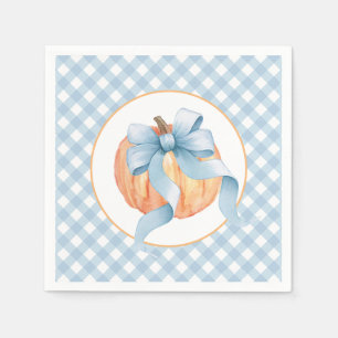 Kleine pompoen pastelblauw geruit eerste verjaarda servet