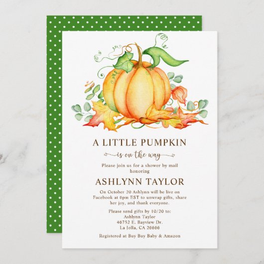 Kleine pompoen per post Baby shower Uitnodiging (Voorkant / Achterkant)