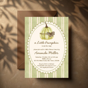 Kleine pompoen retro strepen baby shower kaart