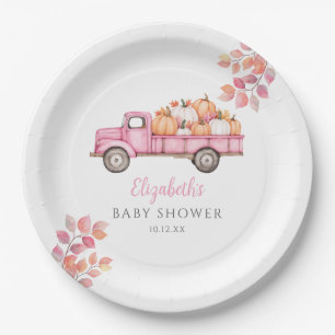 Kleine Pompoen Roze Baby Shower Foto Achtergrond Papieren Bordje