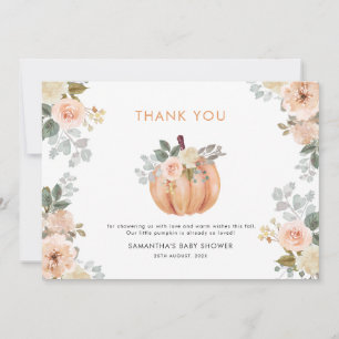 Kleine Pompoen Roze Bloemige Herfst Baby Shower Bedankkaart