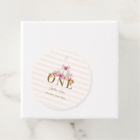 Kleine Pompoen Roze Bow Rozen 1e Elegante Verjaard Bedankjes Labels (In situ)