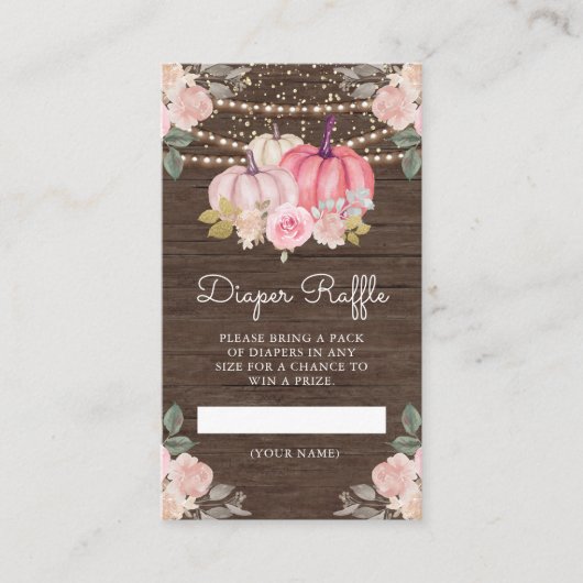 Kleine pompoen roze goudkleurige houtluier Raffle Informatiekaartje (Voorkant)