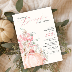 Kleine Pompoen Roze lint Herfst Oktober baby showe Kaart