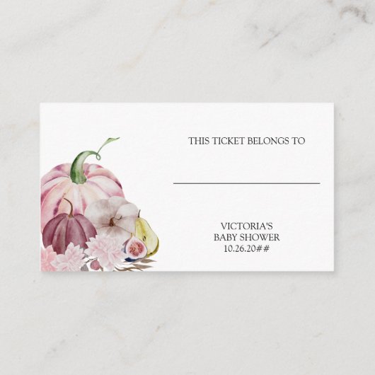 Kleine Pompoen Roze Luier Raffle Behuizing Kaart (Achterkant)