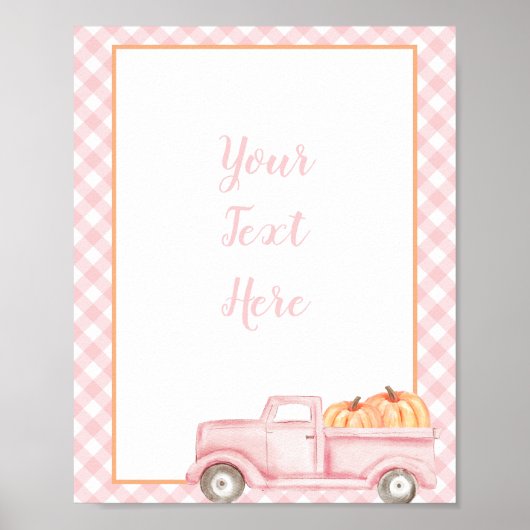 Kleine pompoen roze plaid en truck teken sjabloon poster (Voorkant)