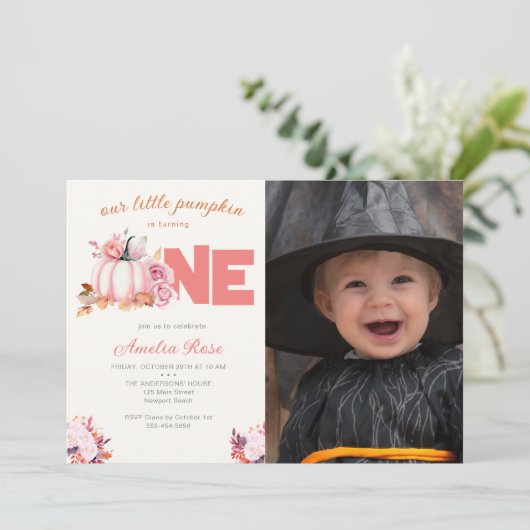 Kleine pompoen roze rozen herfst bladeren 1e verja kaart