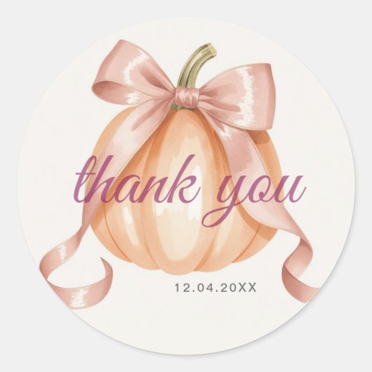 Kleine Pompoen Roze Strik Bedankt Baby Shower Ronde Sticker (Voorkant)
