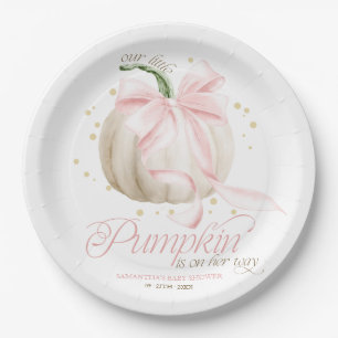 Kleine Pompoen Roze Strik Persoonlijke Baby Shower Papieren Bordje