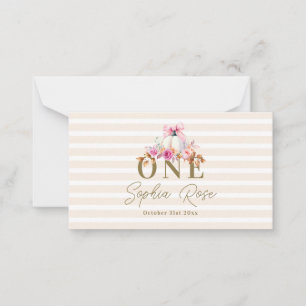 Kleine Pompoen Roze Strik Rozen 1e Verjaardag Eleg Notitiekaartje