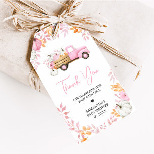 Kleine Pompoen Roze Vrachtwagen Herfst Baby Favori Cadeaulabel
