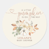 Kleine pompoen rustiek bloemig Baby shower Ronde Sticker (Voorkant)