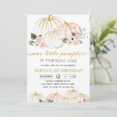Kleine pompoen rustieke bloemen 1e verjaardagsfees kaart (Staand voorkant)