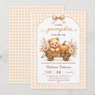 Kleine Pompoen Teddy Wagon Baby Shower Kaart