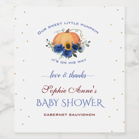 Kleine pompoen thanksgiving baby shower voor jonge wijn etiket (Enkel label)