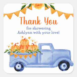 Kleine Pompoen Tweeling Jongen Baby Shower Bedankt Vierkante Sticker