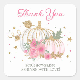Kleine Pompoen Tweeling Meisje Baby Shower Bedankt Vierkante Sticker