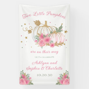 Kleine Pompoen Tweeling Meisje Baby Shower Spandoek