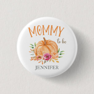 Kleine Pompoen Watercolor Baby Shower Mama in word Ronde Button 3,2 Cm