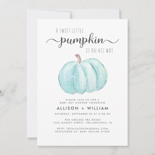 Kleine Pompoen Waterverf Baby Jongen Koppels Douch Kaart (Voorkant)