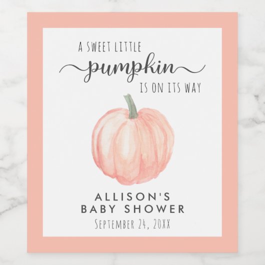Kleine Pompoen Waterverf Baby shower Wijn Etiket (Enkel label)
