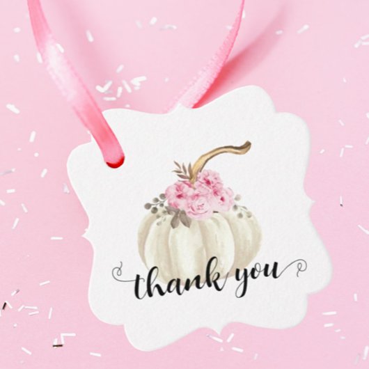 Kleine pompoen Waterverf Roze Floral Hartelijk dan Bedankjes Labels