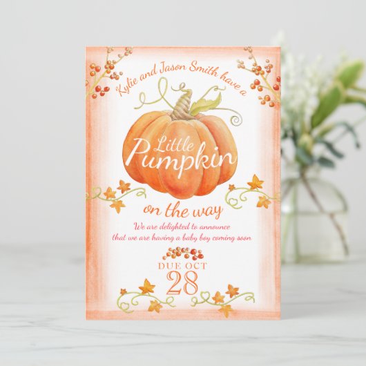 Kleine pompoen waterverf zwangerschapsaankondiging aankondiging (Staand voorkant)