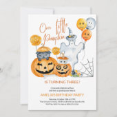 Kleine pompoen wordt drie Halloween Verjaardag Kaart (Voorkant)