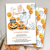 Kleine pompoen wordt drie Halloween Verjaardag Kaart