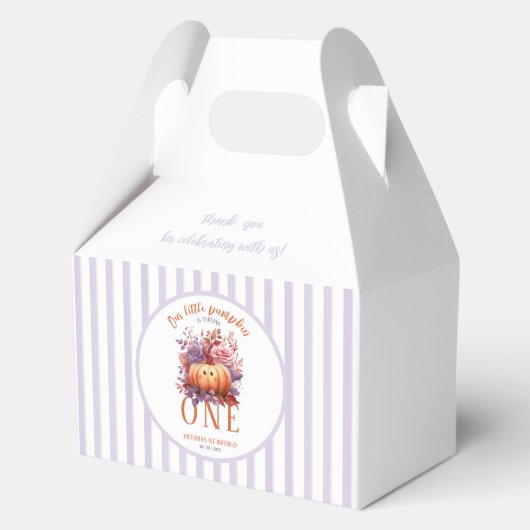 Kleine pompoen wordt een 1e verjaardag bedankdoosjes (Voorkant)