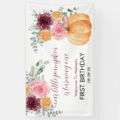 Kleine pompoen wordt één jaar verjaardagsgroet spandoek (Verticaal)