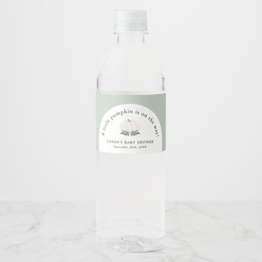 Kleine pompoen zijn onderweg naar Baby shower Waterfles Etiket (Voorkant)