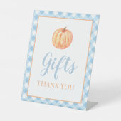 Kleine pompoenblauw Herfst Birthday Gifts Ped Reclamebord Met Voetstuk (Voorkant)