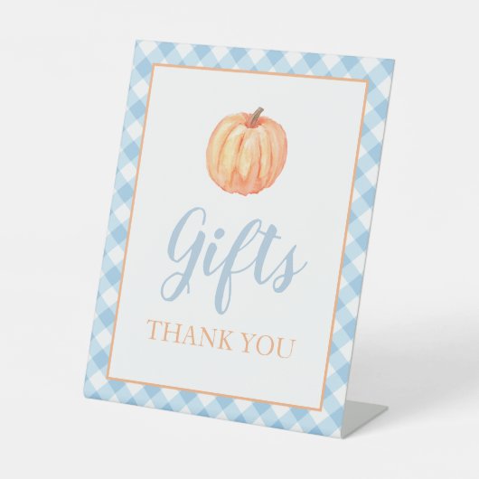 Kleine pompoenblauw Herfst Birthday Gifts Ped Reclamebord Met Voetstuk (Voorkant)