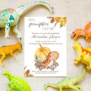 Kleine pompoendinosaur herfst baby shower kaart