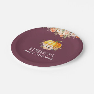 Kleine pompoenen goudfloraal baby shower bord