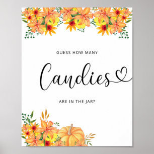 Kleine pompoenfloral schat hoeveel snoepjes poster