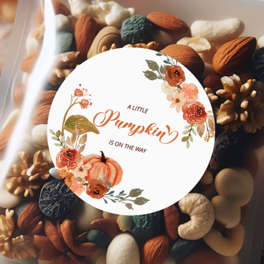 Kleine pompoenHerfst Floral Baby shower Ronde Sticker