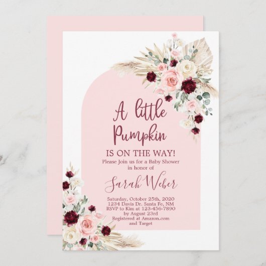 Kleine pompoenpampas baby shower uitnodiging (Voorkant / Achterkant)