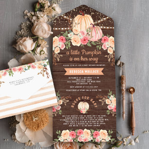 Kleine pompoenroze perzikkleurig Baby shower van h All In One Uitnodiging
