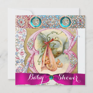 KLEINE PRINCESS STORK BABY SHOWER, FLORAL GEMSTONE KAART