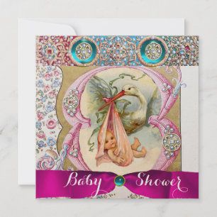 KLEINE PRINCESS STORK BABY SHOWER, FLORAL GEMSTONE KAART