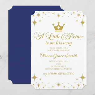 Kleine Prins Baby Shower Koningsblauw Goud Kaart