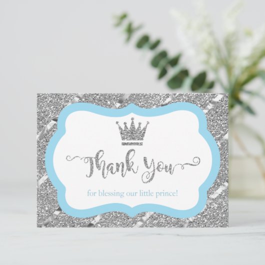 Kleine Prins Bedankt Card, Blauw, Faux Glitter (Staand voorkant)