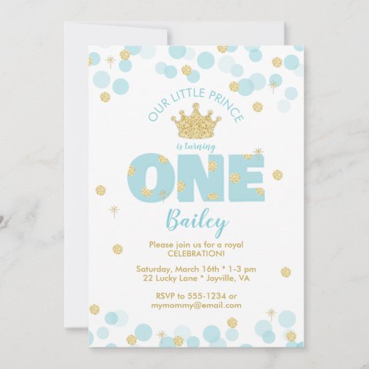 Kleine Prins eerste verjaardag Blauw Goud Kaart (Voorkant)