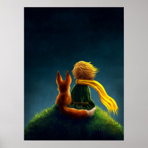 Kleine Prins en Vos. Kinderkamer Kunst Illustratie Poster